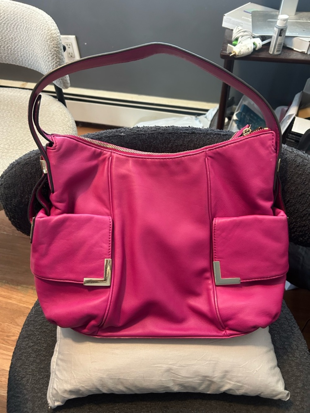 Michael Kors Beverly Hot Pink Shoulder Bag with Gold Accents - Picture 2 of 7